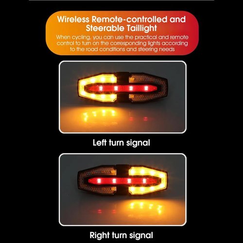 Bike Tail Light with Turn Signals Wireless Remote Control Waterproof Bicycle Rear Light Back USB Rechargeable Ultra Bright Safety Warning Cycling Taillight for Night Riding (Silver)