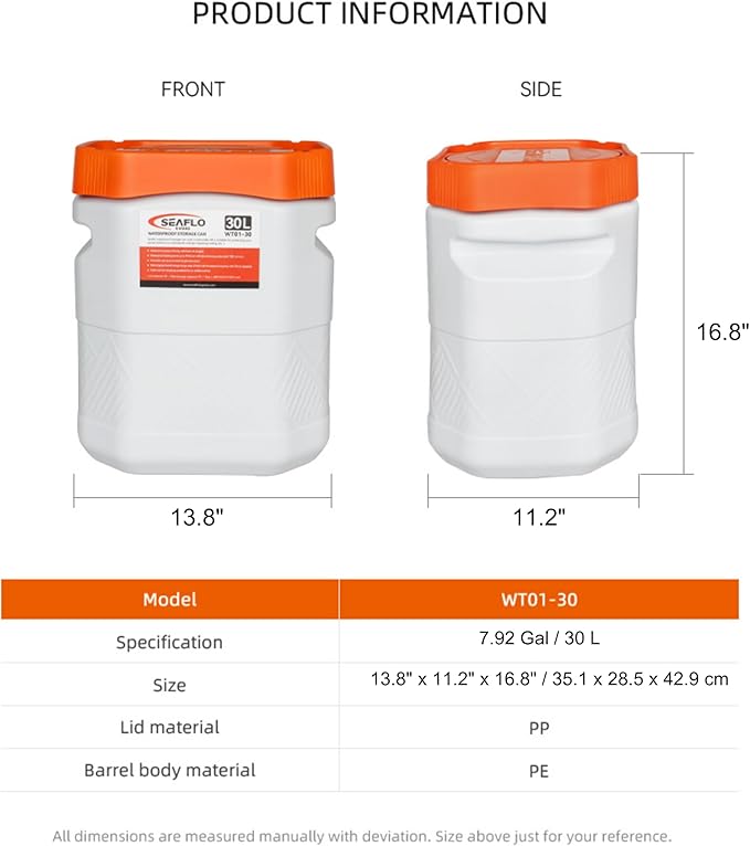 SEAFLO Waterproof Storage Bins with Lid for Marine, RV, Storage, Kayak, Camping 7.92 Gal / 30 L