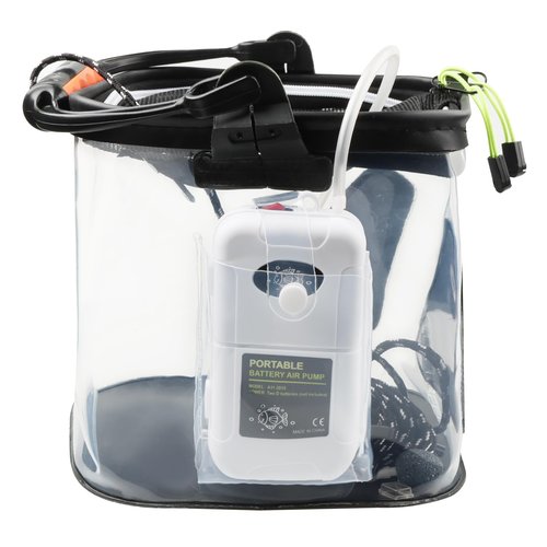 Minnow Bucket 7L/10L/12L Fishing Live Bait Transparent Container Tank Live Well for Fish Basket with Net Lids (10L Buckets with Aerator)