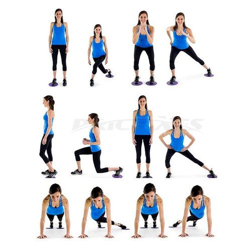 2 x Dual Sided Gliding Discs Exercise Sliders Core Sliders Fitness Ultimate Trainer Gym Home Abdominal & Total Full Body Workout Equipment on ALL surfaces Slide & Glide Exercises (Black, Circle)