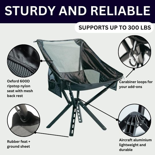 Campster2 Folding Camping Chair – Portable High Chair | 265 Lbs Capacity | Camping Essentials for Beach, Hiking & Car Camping | Compact Outdoor Chair with Carry Bag | Comfortable & Durable (Black)