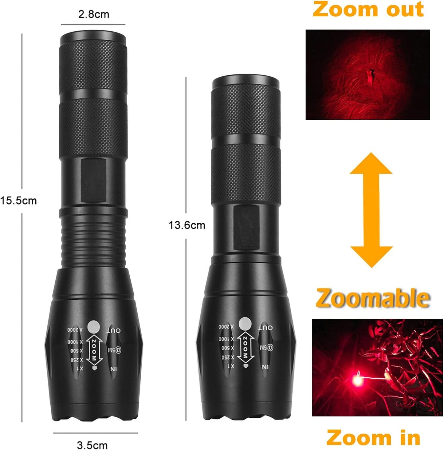 WINDFIRE Tactical Red LED Light Flashlight 300 Yards Zoom Focus Adjustable Flashlights Coyote Hog Fox Predator Varmint Hunting Lights Sets with Pressure Switch, Scope Mount