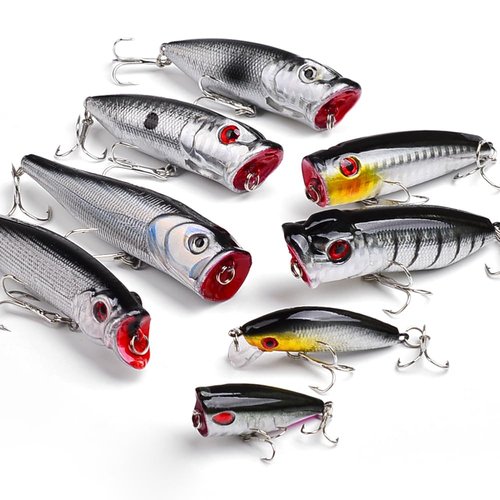 BAIKALBASS Fishing Lures Kits - Hard Baits Frog Popper Minnow Pencil Jerkbaits VIB Crankbaits Topwater Floating Lures Plugs Assorted Bass Fishing Tackle Sets Gray (057-50pcs)