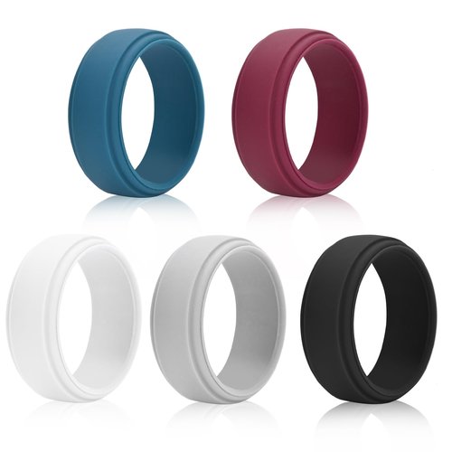 Gdabuzz 5 Packs Wedding Band for Men Women Flexible Comfort Sport Silicone Ring (21.1)