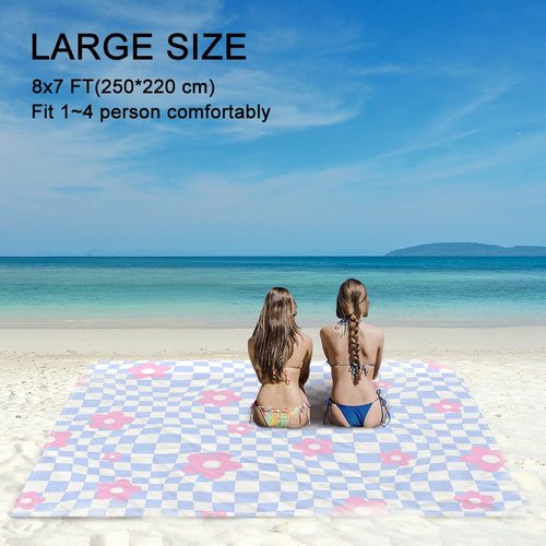 Vigesun Beach Blanket Waterproof Sandproof Extra Large 8 Ft X 7 Ft for 4 Adults Oversized Sand Free Beach Mat with 4 Corner Pockets and Stakes Portable for Beach Picnic Travel Camping (Pink Purple)