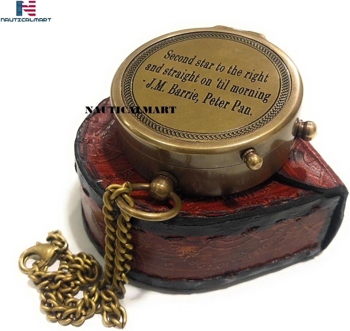 Second Star to The Right J. M. Barrie, Peter Pan Engraved Brass Compass Directional Compass Magnetic Pocket Personalized Gift for Camping, Hiking and Touring
