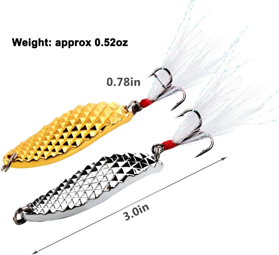 Sougayilang Fishing Spoons Hard Fishing Lures Treble Hooks Salmon Bass Metal Fishing Lure Baits 1/2 OZ