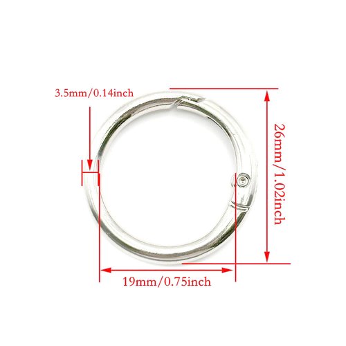 20 Pack 0.75 Inch Keychain Clips，Round Small Carabiner Clip for Key, Metal Keyring Hook Buckle Clip (Silver)