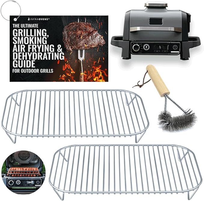Stainless Steel Rack Set for Ninja Woodfire Outdoor Grill and Smoker with Waterproof Cooking Guide Accessory OG701 OG751 7-in-1 Wood Fire Electric Air Fryer Accessories, Dishwasher Safe by INFRAOVENS