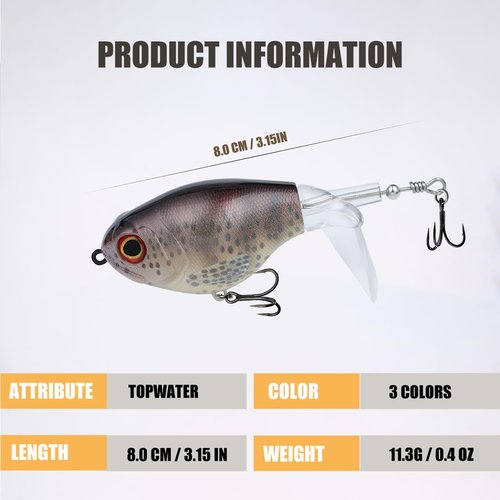 EXAURAFELIS Whopper Plopper Fishing Lure Top Water Pencil Plopper Fishing Lures Bass Lures Topwater Bait for Pike Perch, Floating Pencil Bass Bait