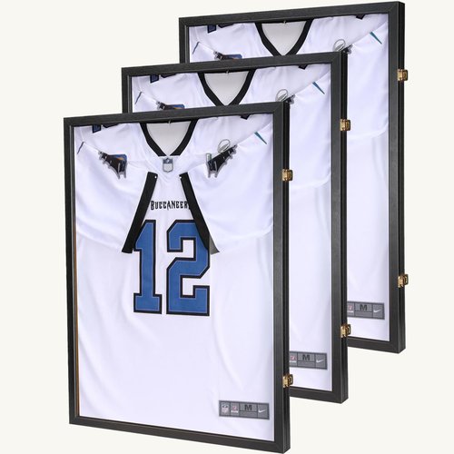 BAIJIALI Jersey Wooden Frame Display Case -Shadow Box with 98% UV Protection Acrylic and Hanger for Baseball Basketball Football Hockey Sport Shirt and Uniform (1)