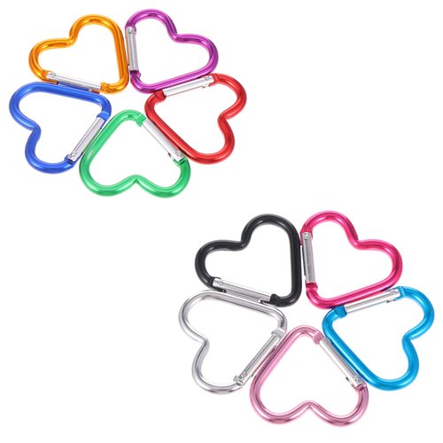 Mabor 10Pcs Heart Shaped Carabiner Cute Carabiner Clip Small Keychain Clip Aluminum Alloy Carabiner Clip Heart Shape Key Ring Mini Snap Hooks Keychain for Water Bottle Holder Traveling