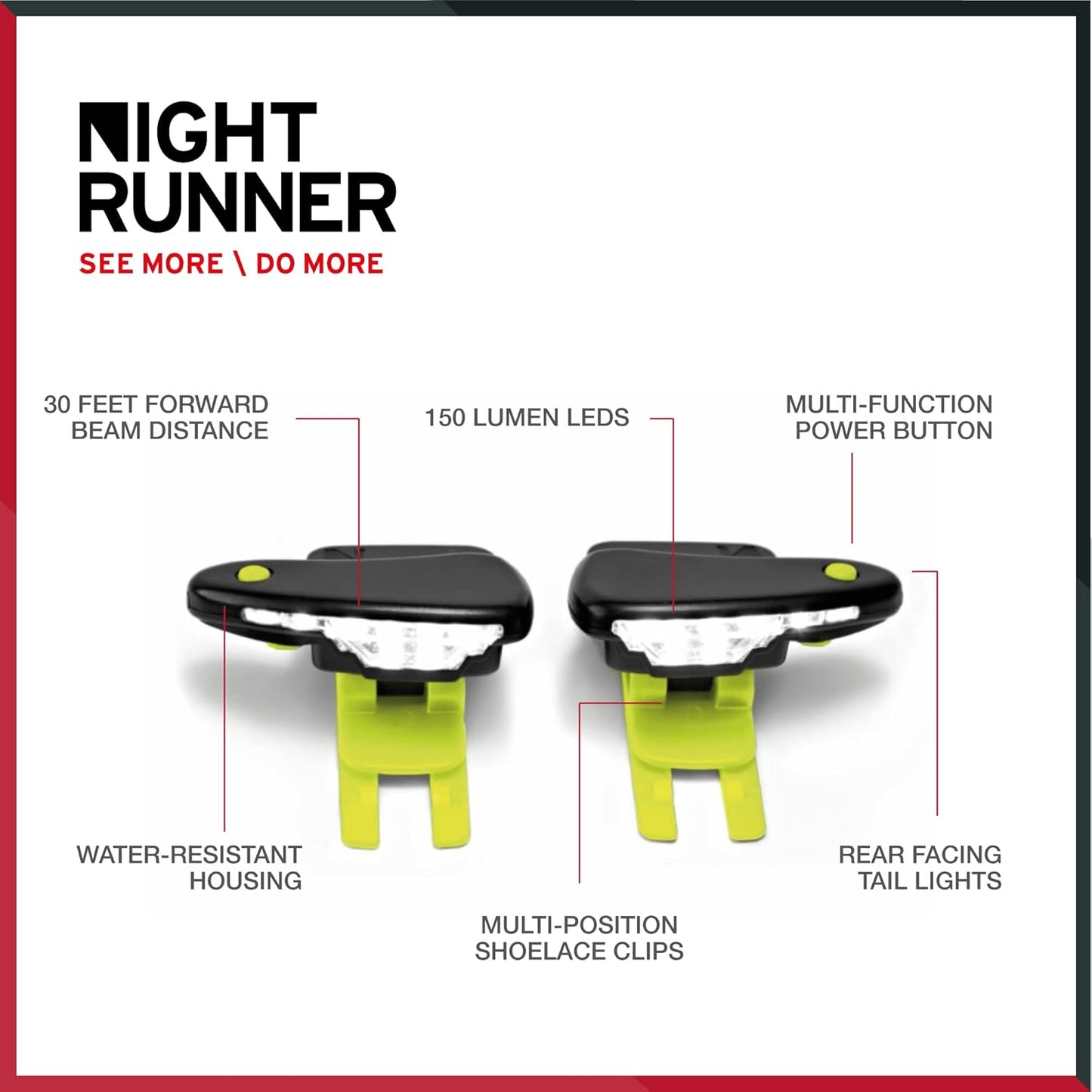 Night Tech Gear Running Shoe Lights – Hands-Free LED Lights for Runners, Trail Runners & Joggers – High Visibility Night Running Gear – Waterproof & Rechargeable