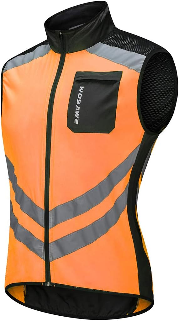 WOSAWE Men's High Visibility Cycling Wind Jacket Water Resistance Reflective Windbreaker