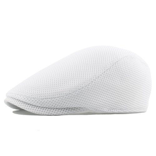 meioro Men's Mesh Flat Cap Summer Breathable Newsboy Hats Beret Ivy Cap Gatsby Irish Cabbie Driving Hat Full Head Wrap White
