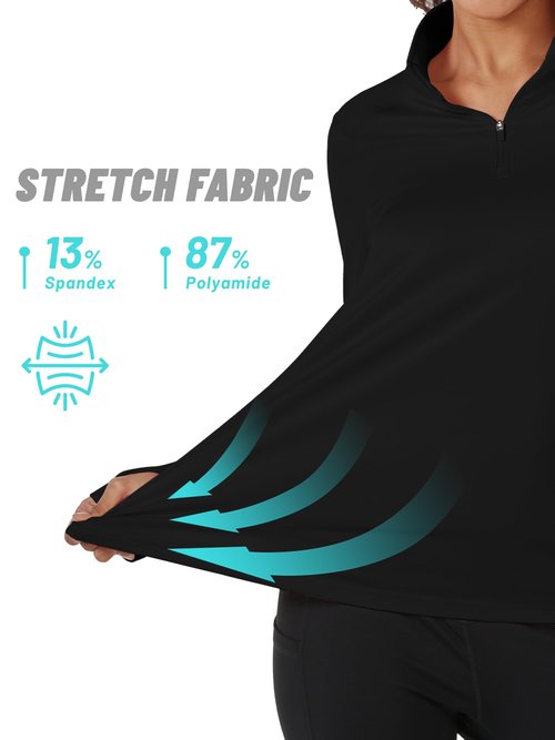 TACVASEN Women's Fleece Pullover Quarter Zip Sweatshirt Thermal Shirts Long Sleeve Running Tops Black,S