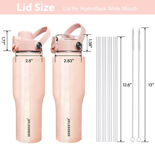 SENDESTAR Straw Lid for Hydroflask Wide Mouth Water Bottle with 12,16,18,20,24,32,40,64 oz, Auto Flip Straw Top Cap fit Most Wide Mouth Bottles, Sports Cap Water Bottle Accessories Top Replacement