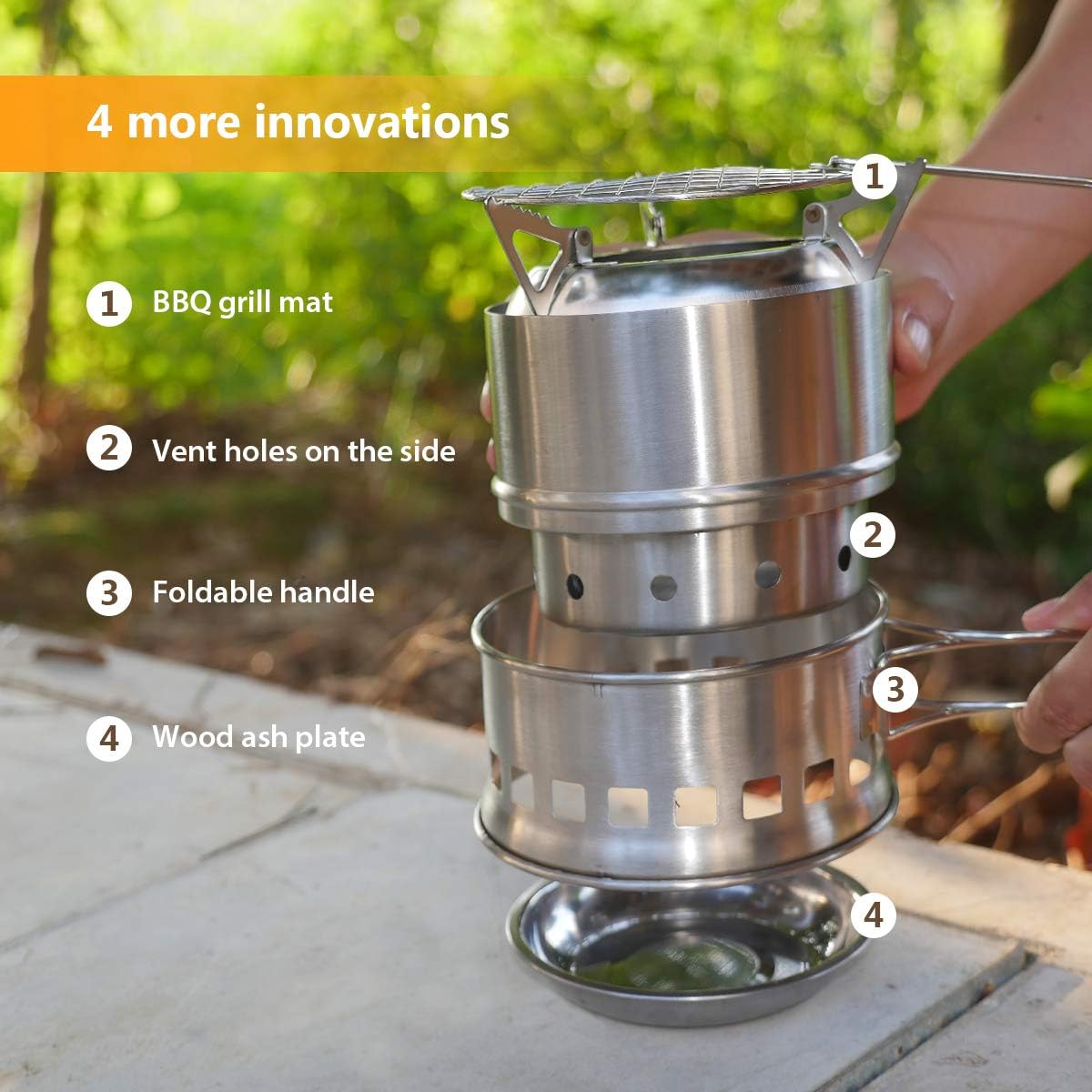 TOM SHOO Camping Stove Camp Wood Stove Portable Foldable Stainless Steel Burning Backpacking Stove for Outdoor Hiking Picnic BBQ