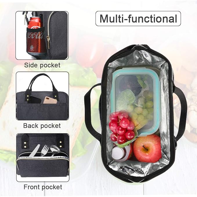 IDEATECH Lunch Box for Men, Insulated Lunch Bag, Leak Proof Lunch Cooler Bag Insulated for Work, Black Lunch Tote Bags Women with Adjustable Shoulder Strap(Black)