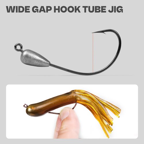 Tube Jig Heads for Bass Fishing 1/16 1/8 3/16 1/4 3/8oz with 3/0 4/0 Hooks (15 PCs)