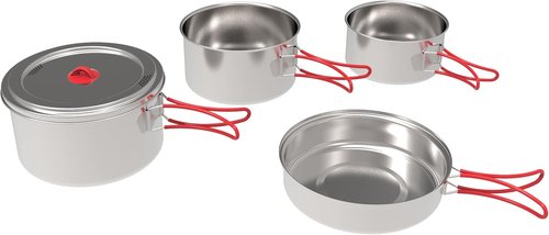 Coghlan's Stainless Steel Cook Set – Durable, Portable, and Lightweight Camping Cookware for Hiking, Backpacking, Outdoor Adventures, and Travel – Compact Mess Kit Includes Pots, Pans, and Lid Handles