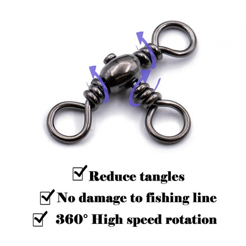 Natufish 3 Way Swivels Fishing Tackle - 25Pcs Three Way Swivel Black T-Turn Barrel Swivel High Strength Connector for Catfish Rigs(Size 9#)
