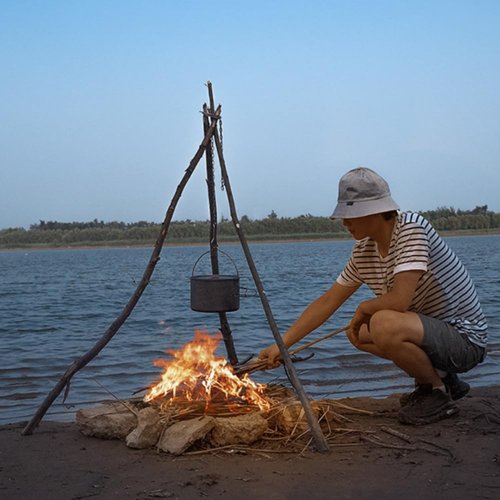 LSOSVSEU Camping Tripod Board - Turn Branches into Campfire Tripod, with Adjustable Chain to Hang Cookware, Open Fire Cooking Accessories for Picnic, Camping, Outdoor Sports (Stainless Steel)