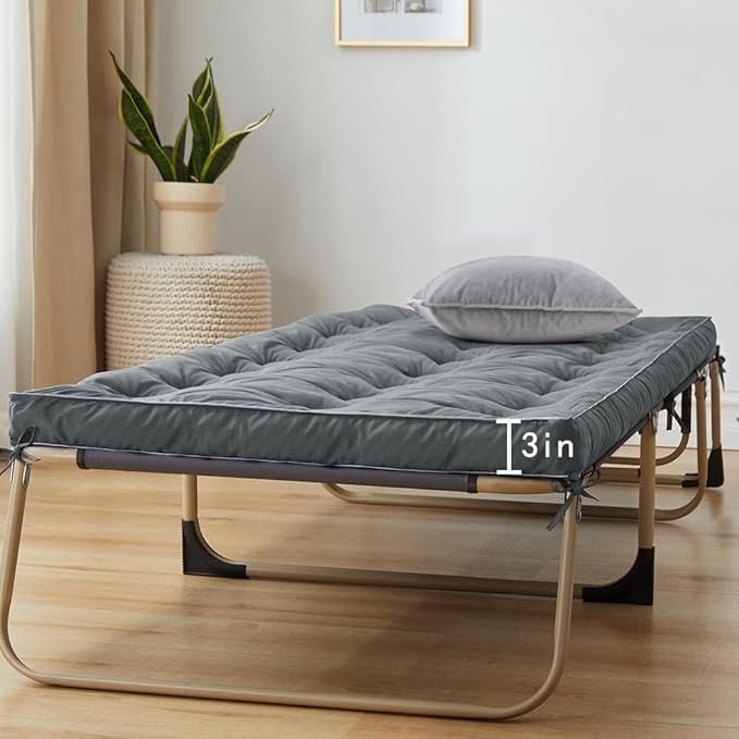 Cot Mattress Topper for Camp Cot/Rv Bunk/Narrow Twin Beds(75”X30”),Thickened Quilted Cot Pad,Lightweight Foldable Sleeping Mat for Traveling Hiking Backpacking,Portable