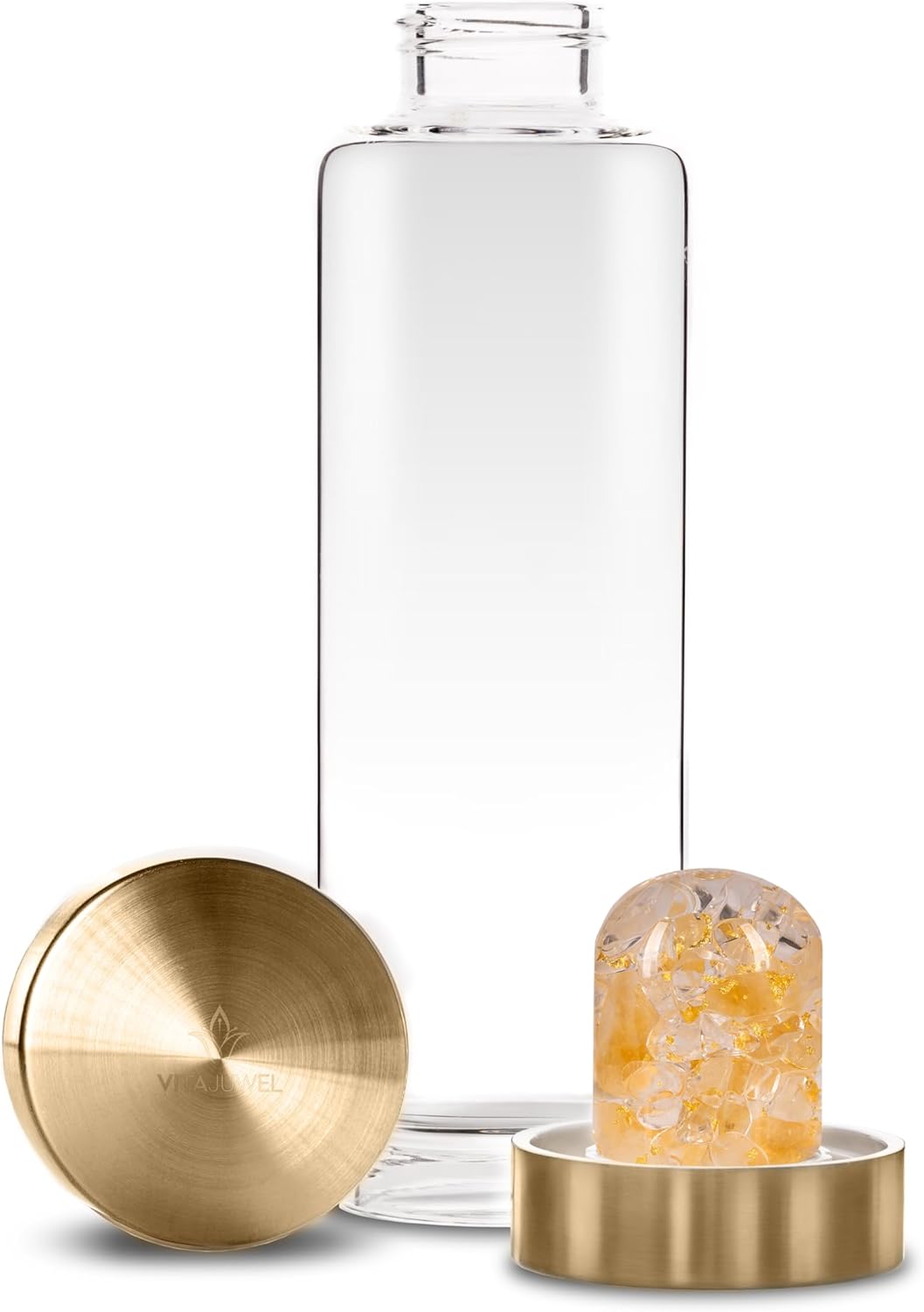 VitaJuwel ViA LUNA | Crystal Water Bottle with Rainbow Moonstone and Clear Quartz for Intuition, Empathy, Femininity