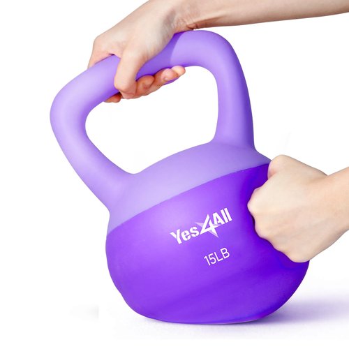 Yes4All Soft Kettlebell, PVC Kettlebells Exercise Weights & Color-Coded Strength Training Soft Kettlebells, Comfortable Hand Weights for Women at Home - 15LB - Purple