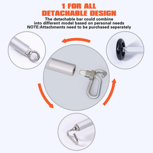 GEKU FIT Aluminum Resistance Band Bar, 3-Section Detachable Heavy Duty Workout Bar for Resistance Band Exercises, Strength Training, and Home Gym (Metal Bar-Enlarged Hooks)