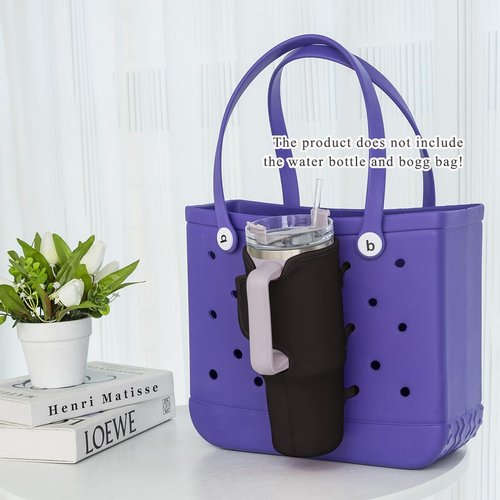 Bogg Bag Cup Holder for Stanley Cup Holder 40 oz Water Bottle Holder Adjustable Drink Organizer Accessories Compatible with All Bogg Bag and Simple Modern Beach Tote(Black)