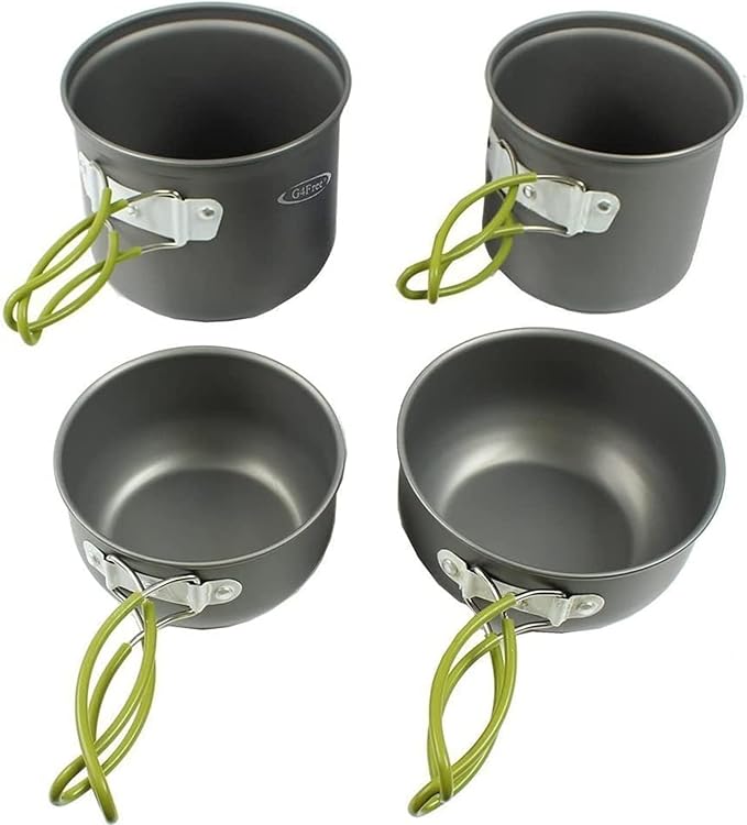 G4Free 2/4/13 PCS Camping Cookware Mess Kit Hiking Backpacking Picnic Cooking Bowl Non Stick Pot Knife Spoon Set