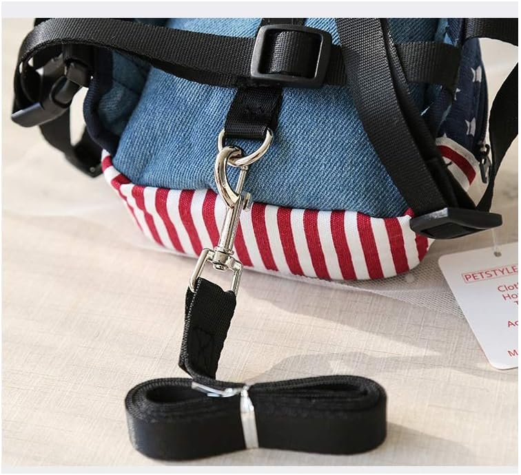 Stock Show Pet Cartoon Backpack Harness with Leash, Puppy Cute Animal Back Pack Saddle Bags with Lead for Dog Outdoor Training Walking, Blue