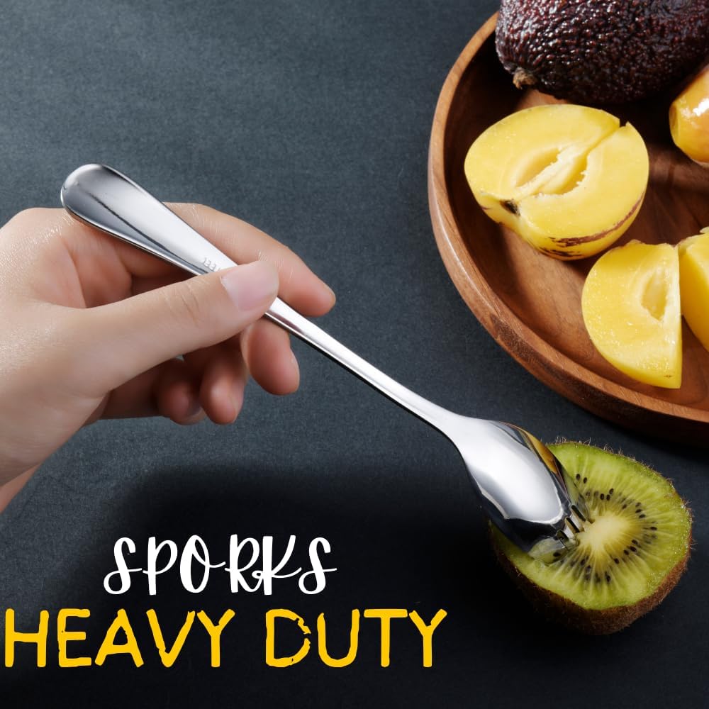 Spork 6-Pack Long Handle and Heavy Duty 18/10 Sporks Stainless Steel Sporks Reusable for Kids and Adults and Outdoor Camping by KAISHANE