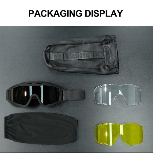 ONECUPPTOP Tactical Airsoft Goggles Anti Fog Shooting Glasses Impact Resistant Safety Goggles with 3 Interchangable Lens (Black)