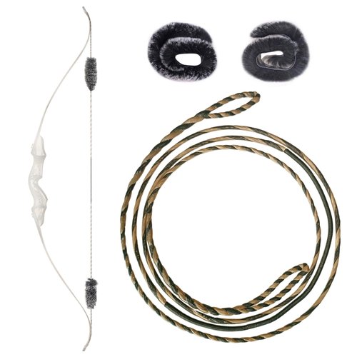 S F 16 Strands Handmade Flemish Bowstring Replacement + 1 Pair Rabbit FurBow String Silencer for Recurve Bow and Traditional Longbow-for 58" Model Bow