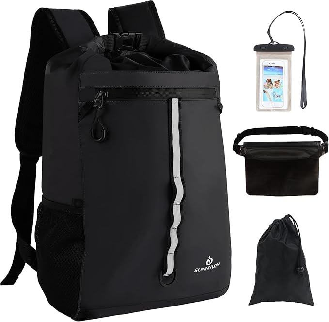 Dry Bag Backpack,20L Dry bags Waterproof Kayaking with Waist Pouch and Phone Case,Waterproof Backpack Marine dry bag for Kayaking,Beach,Rafting, Boating,Hiking,Camping and Fishing (Black)