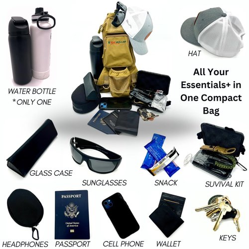 Pak Muller Crossbody Sling Bag Water Bottle Holder, RFID Back Pocket, Travel, Hiking, Everyday Go Bag, Chest Bag, Unisex, Slim Profile, Mid-Size (Black)