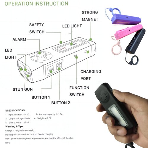 mini Stun Gun with Tactical Flashlight & 120db for Men & Women