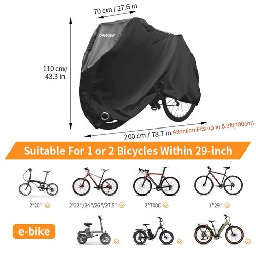 Dewier Bike Cover Waterproof Outdoor 420D Heavy Duty Ripstop XL Fits 1 or 2 Bikes with Lock Holes and Buckles Wind and Snowproof for All Season Use on Mountain Road Electric Bicycles