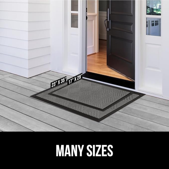 GORILLA GRIP 100% Waterproof All-Season WeatherMax Doormat, Durable Natural Rubber, Stain and Fade Resistant, Low Profile, Indoor Outdoor Door Mats, Easy Clean Patio Entrance Mat, 23x35, Steel Diamond