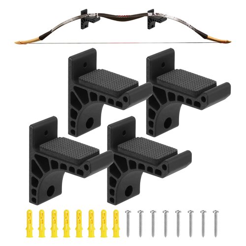 QWORK Archery Bow Wall Mount Storage Rack – Universal Bow Holder Stand for Recurve, Compound, and Longbows – 2 Pairs ABS Material, Protective Sponge Pad, Firm & Durable – Black