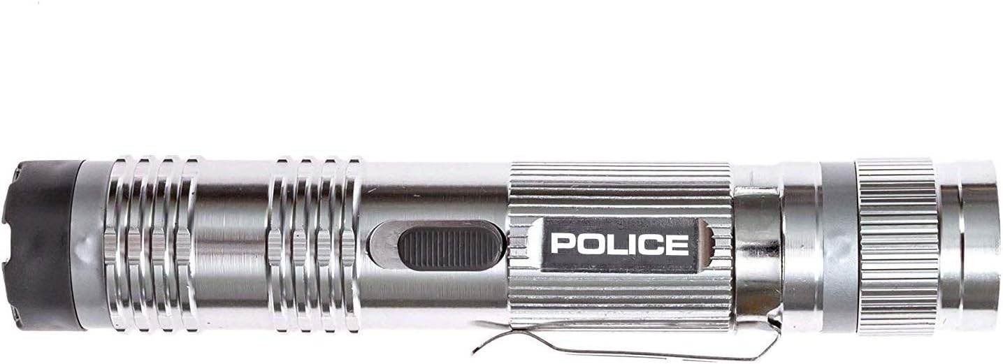 POLICE Stun Gun for Self Defense – M12 Aluminum High Voltage Mini Rechargeable with LED Flashlight, Compact & Heavy Duty – Personal Security for Women & Men – Grey