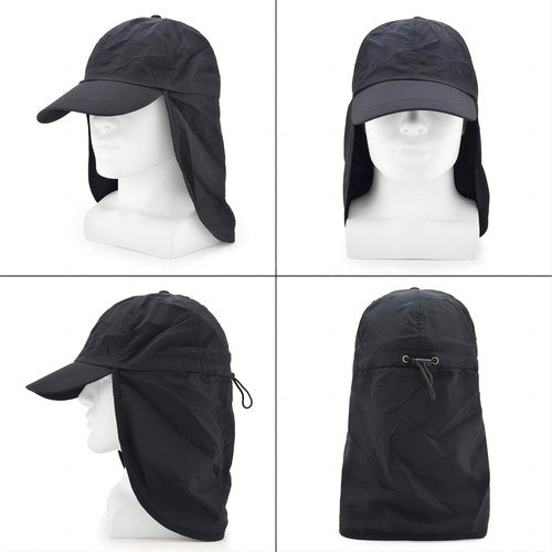 EINSKEY UPF 50+ Waterproof Sun Hat - Packable Unisex Baseball Cap with Neck Flap for Beach, Golf, Hiking, Fishing & Running Black