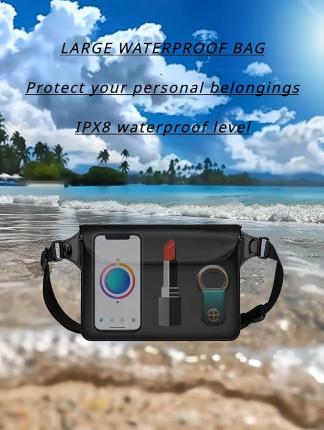 2-Pack Waterproof Bag with Adjustable Waistband and Touch Sensitive Screen, Keeping Your Phone and Valuables Dry, Perfect for Drifting, Swimming, Kayaking, Rowing, Fishing… (Black+White)