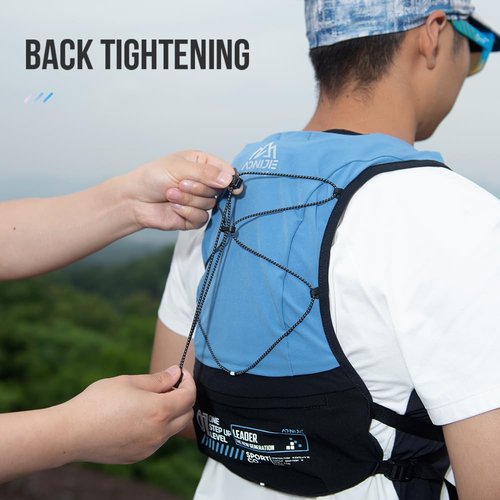 ICE FLAME Hydration Backpack Vest, 5L Multifunctional Outdoor Running Backpack fit 6.8 Inches Phone for Marathon Training, Hiking, Trail and Walking (Blue 2*500ml Flask)