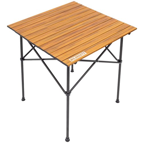 WILDROOTS Folding Camping Wood Grain Brown Table with Carry Bag, Lightweight Aluminum Table for Outdoor, Camping, Picnic, Cooking, Backyards, BBQ (L)