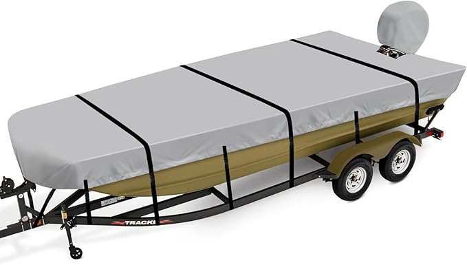 Jon Boat Cover 16ft, 900D Heavy Duty Trailerable Waterproof 16 ft Jon Boat Cover with Motor Cover, Marine Grade Canvas,Gray