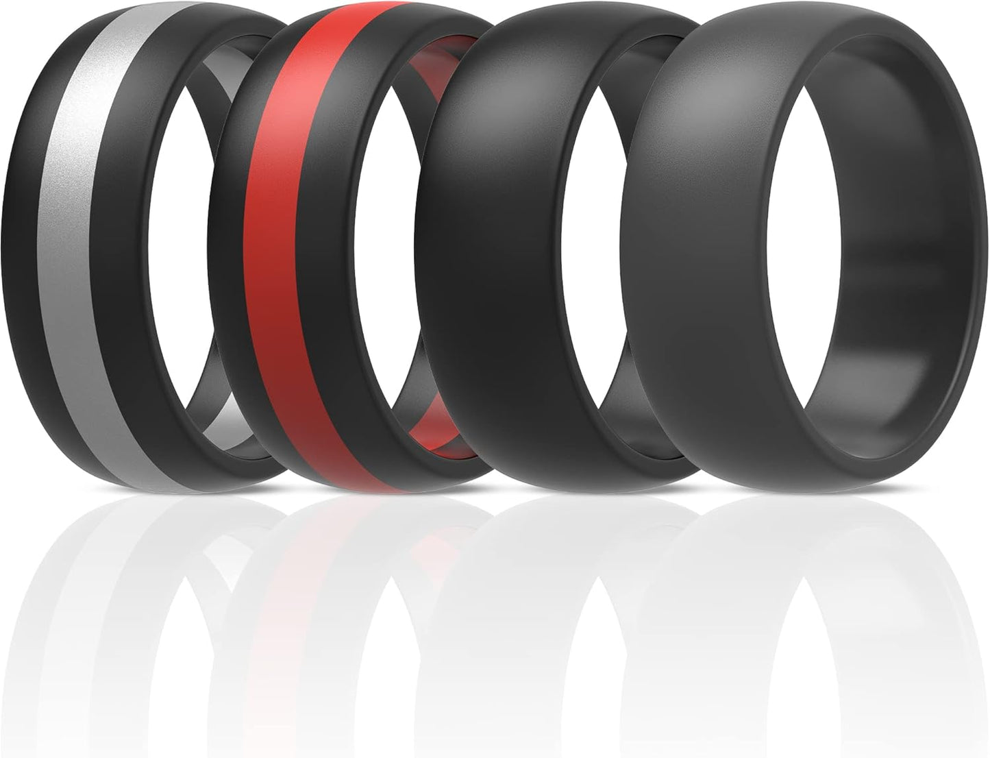 ThunderFit Mens Silicone Rings Wedding Bands, Classic & Striped Style 8.7 mm Wide 2.5mm Thick - 4 Pack